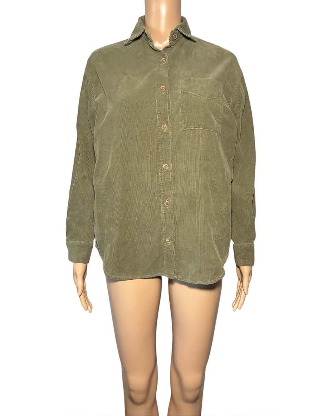 Wild Fable Women's Button Down Shirt XXS Olive Green Corduroy 100% Cotton Pocket